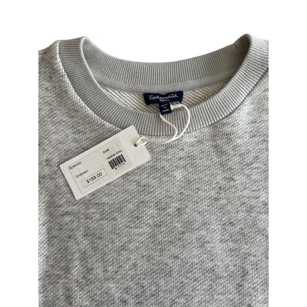 Splendid Emerson Mixed Media Cable Knit Sweater Crewneck Gray Cream Small NWT - Picture 6 of 8